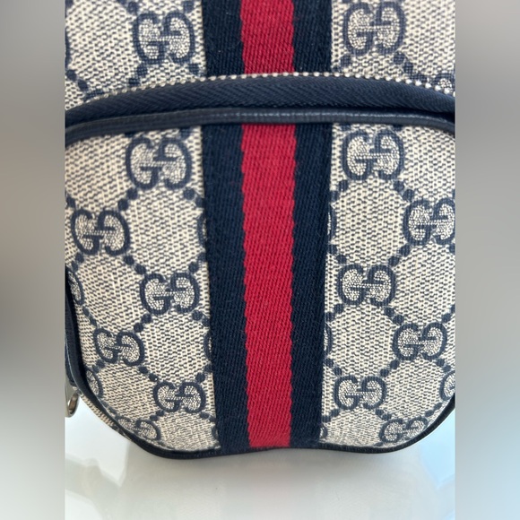 SOLD!Gucci GG Supreme Logo Monogram Navy Leather Trim Ophidia Mini Crossbody Bag - Picture 4 of 13